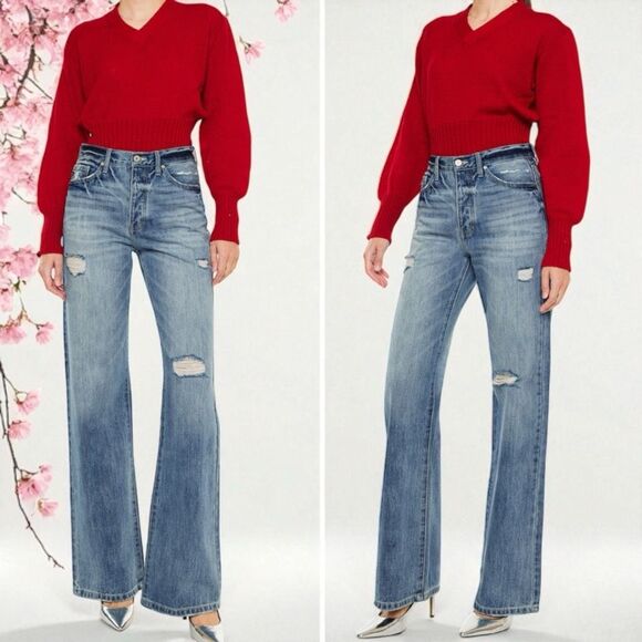 Kancan Ultra High Rise Distressed Bootcut Jeans NWT - Picture 2 of 12